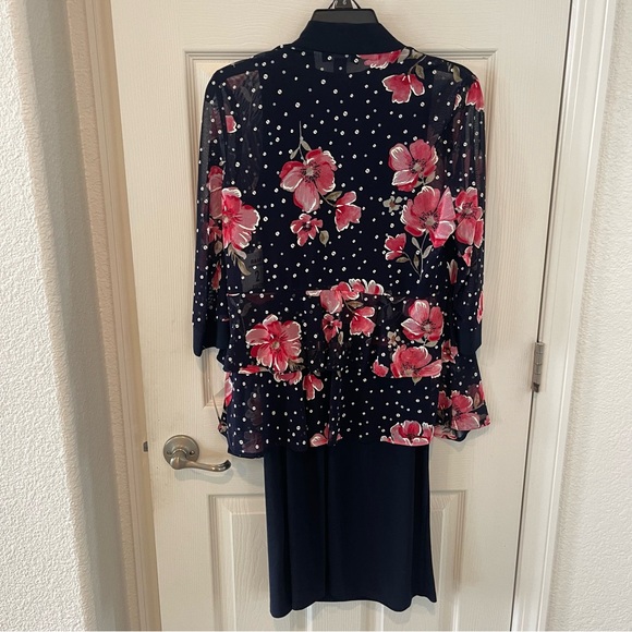 R & M Richards Womens Floral Jacket Dress With Removable Necklace - Picture 12 of 14